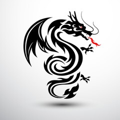 Chinese dragon silhouette flat color logo design infinity shape, vector illustration