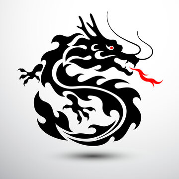 Chinese dragon silhouette flat color logo design infinity shape, vector illustration