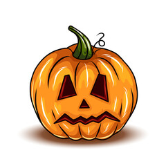 Set of Orange Halloween pumpkins, different types of Cartoon pumpkins. Scary Halloween pumpkin faces. Vector illustration