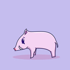 Cute Pig Cartoon Vector Icon Illustration. Animal Wildlife Icon Concept Isolated Premium Vector. Flat Cartoon Style.