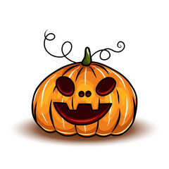 Set of Orange Halloween pumpkins, different types of Cartoon pumpkins. Scary Halloween pumpkin faces. Vector illustration