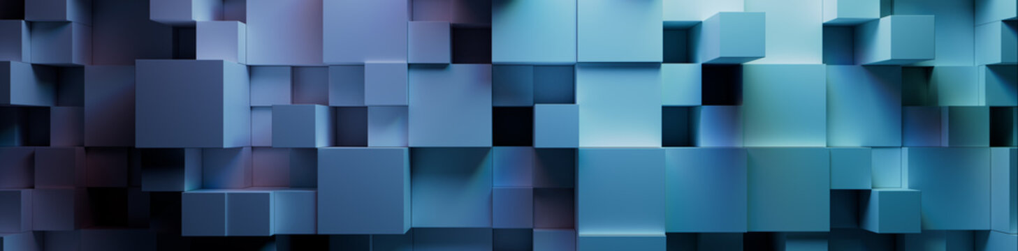 Purple and Aqua, Innovative Tech Banner. 3D Render.