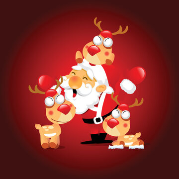 Vector Christmas cartoon characters and Happy new year.