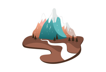 Illustration Vector graphic of Cute Mountain Cartoon with river fit for Cartoon element,Nature Logo etc.