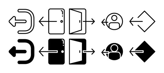 Logout icon set, sign out icon vector with a different style. Line and solid style icons