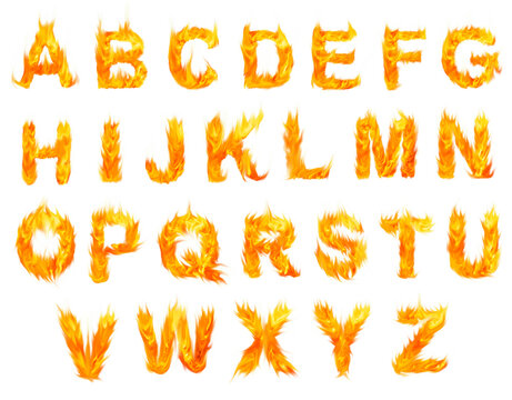 Fire alphabet letters A-Z isolated