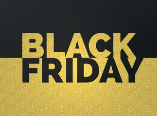 Luxury Black friday sale gold glitter vector banner. Premium sticker concept with stylish golden bold letters on black background