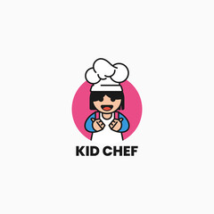 Vector Logo Illustration Kid Chef Mascot Cartoon Style.