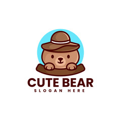 Vector Logo Illustration Cute Bear Mascot Cartoon Style.
