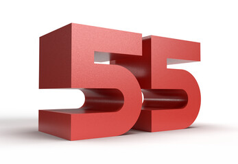 Isolated Number 55 or Fifty Five on White Background, 3D Render Illustration.
