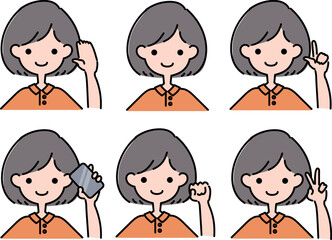 ポロシャツの職員が片手を挙げるポーズ6種