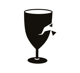 Broken wine glass. Black glass isolated on white background. Vector Illustration
