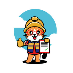 Cute cat construction worker cartoon