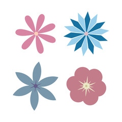 Fototapeta na wymiar Set of flat spring flowers in silhouette isolated on white. Attractive retro illustration in bright colors