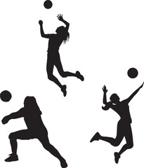 Fototapeta na wymiar Hand drawn volleyball silhouette set