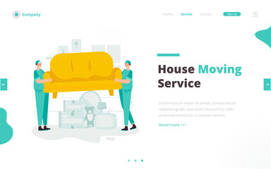 Moving house service illustration on web banner template