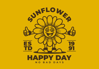 Retro art illustration of a sunflower with happy face