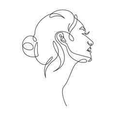 Woman Head Line Art Drawing. Female Face Minimalist Illustration. Modern Trendy Line Art Drawing for Wall Decor, Fashion Minimal Print, Poster, Social Media. Beauty Logo. Vector EPS 10      