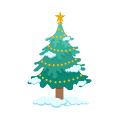 Christmas tree with a star and a garland. vector illustration
