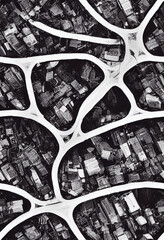 Naklejka premium City made up of concrete building. Desaturated aerial analog Abstract Art background.