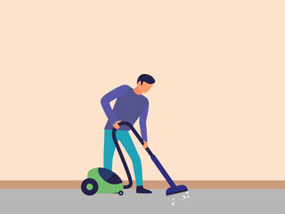 Here a person cleaning floor of a room with air blower dust cleaning machine or Vacuum cleaners. It is also called Electric Dust Cleaning Machine with wheel. You can use it to clean waste from floor.