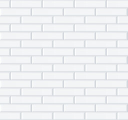 Seamless smooth metro tile texture - realistic white brick background with classic one third pattern