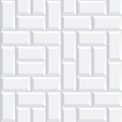 Seamless smooth metro tile texture - realistic white brick background with boxed basketweave pattern