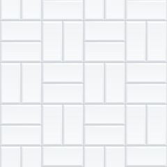 Seamless smooth metro tile texture - realistic white brick background with double basketweave pattern