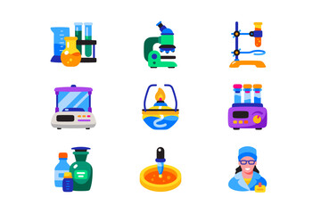 Fototapeta premium Equipment and tools for laboratory icon set