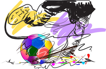  sketch football running shoot goal and brush style.