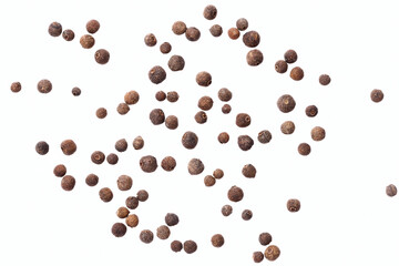 Allspice peas. Isolated on white background. View from above. Top view.