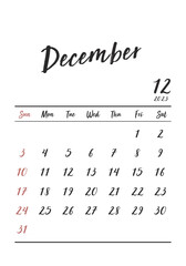 2023年_12月_おしゃれカレンダー_タテ