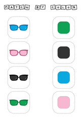 Match the sunglasses and their colors. Appropriate game. Educational game for preschool children and toddlers