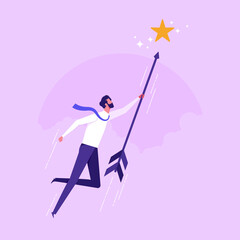 Business opportunity, aspiration to achieve business goal concept, ambitious businessman catch arrow to reaching for the star