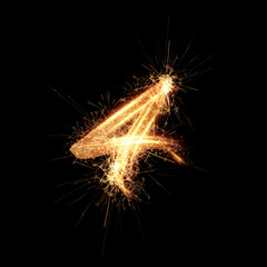 Sparklers effect number 4. New year celebration festive digit. Vector eps10