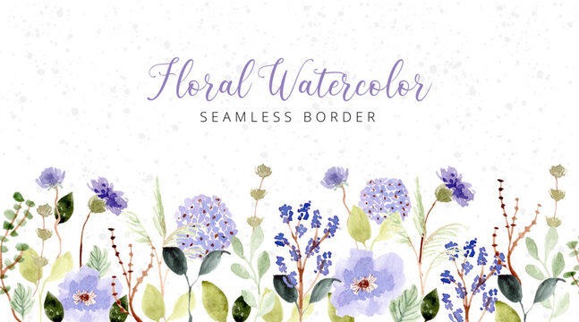 purple green floral watercolor seamless border