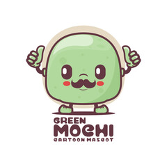 green mochi cartoon mascot. food vector illustration