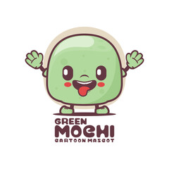 green mochi cartoon mascot. food vector illustration