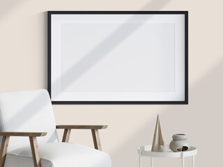 blank photo frame on wall, 3d Illustration