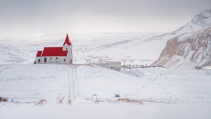 Ingjaldsh&oacute;lskirkja church , Historic concrete church at Hellissandur , Northwestern of Sn&aelig;fellsnes peninsula in Iceland : 16 March 2020