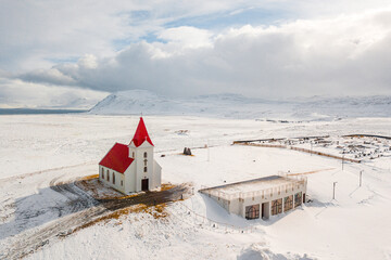 Ingjaldshólskirkja church , Historic concrete church at Hellissandur , Northwestern of Snæfellsnes peninsula in Iceland : 16 March 2020