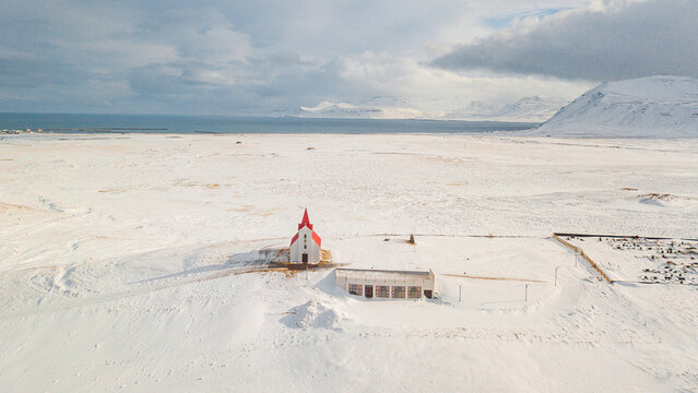 Ingjaldsh&oacute;lskirkja church , Historic concrete church at Hellissandur , Northwestern of Sn&aelig;fellsnes peninsula in Iceland : 16 March 2020