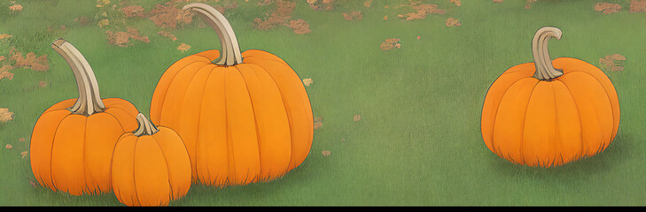 Drawing of pumpkins on grass