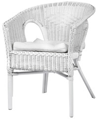 White wicker chair front right isolated - obrazy, fototapety, plakaty