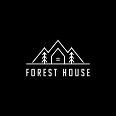 Line Art Forest house logo design vector template