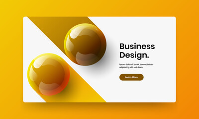 Isolated company brochure design vector layout. Minimalistic 3D spheres handbill template.