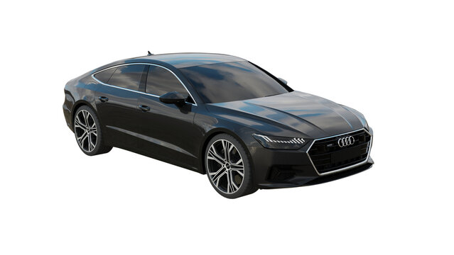 black car isolated on white, AUDI A7 png transparent background 3d rendering