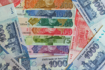 Beautiful Pakistan currency banknotes closeup view