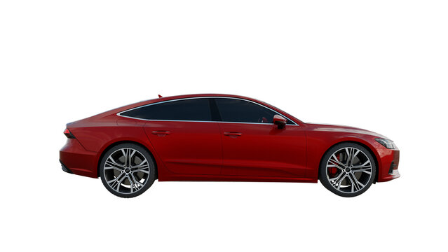 side view of red car isolated on white, AUDI A7 png transparent background 3d rendering