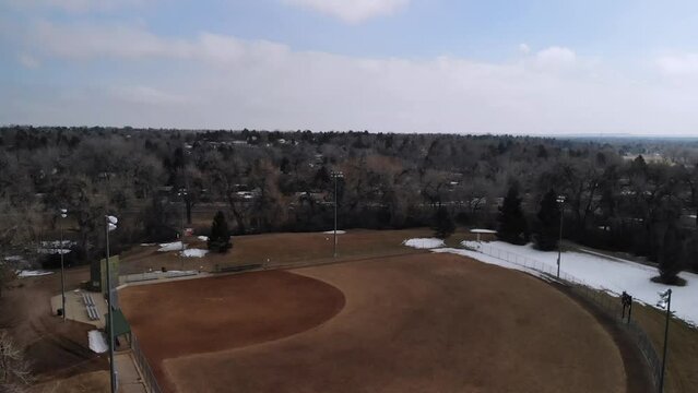 Baseball Diamond in Winter &bull; Slow Dramatic Aerial Drone Footage &bull; Horizontal HD B Roll
